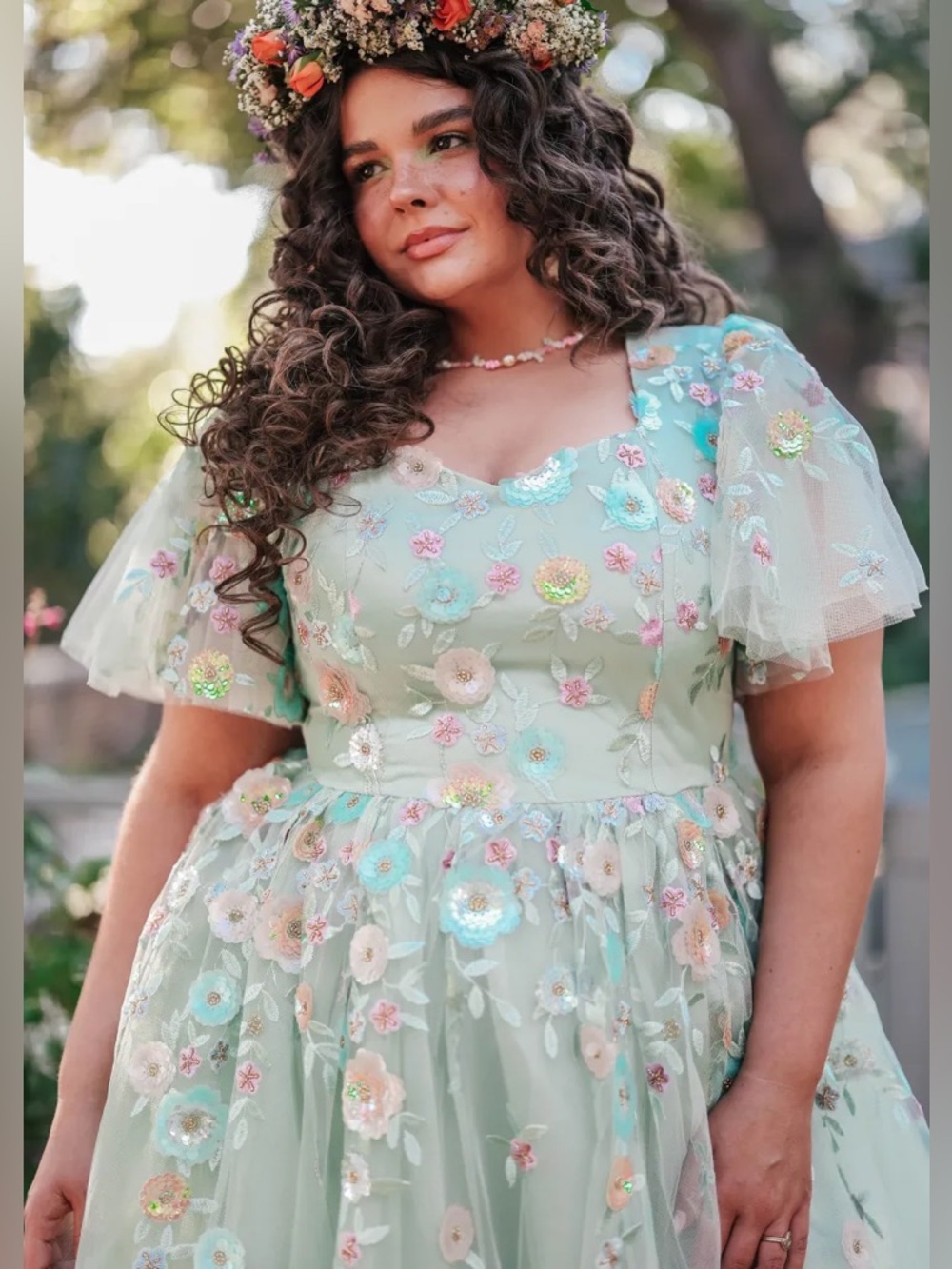 New JessaKae Evangeline tulle sequin midi dress in teal - Picture 3 of 9